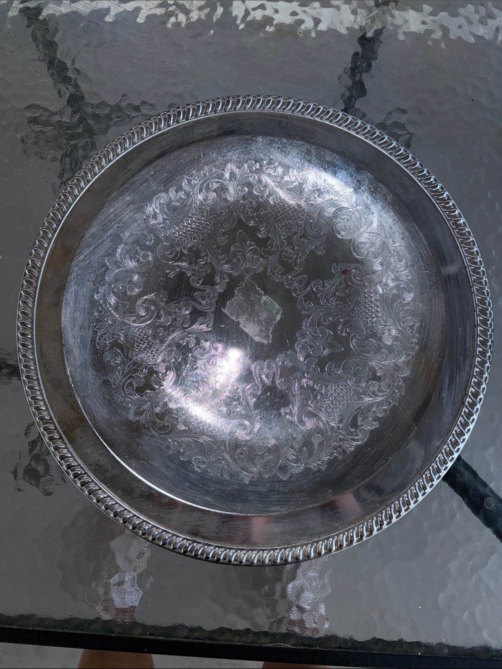 Silver Decorative Serving Platter - Elegant Floral Engraved Design